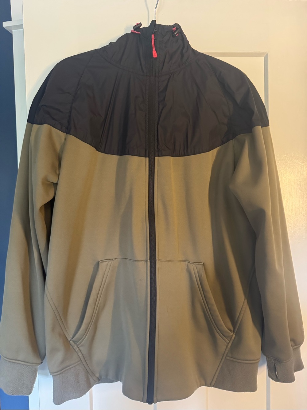 Men's Two-Tone Full-Zip Jacket - Olive Green & Black